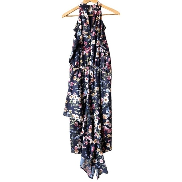 PARKER FLORAL HIGH Halter NECK SLEEVELESS ASYMMETRICAL DRESS COSMIC DAISY Sz M - Picture 7 of 15